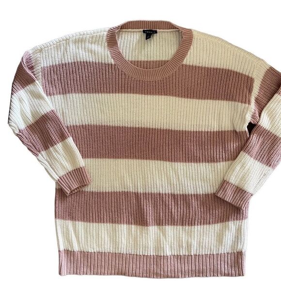 Torrid pullover drop shoulder striped pink & white cotton blend sweater sz L - Picture 6 of 13